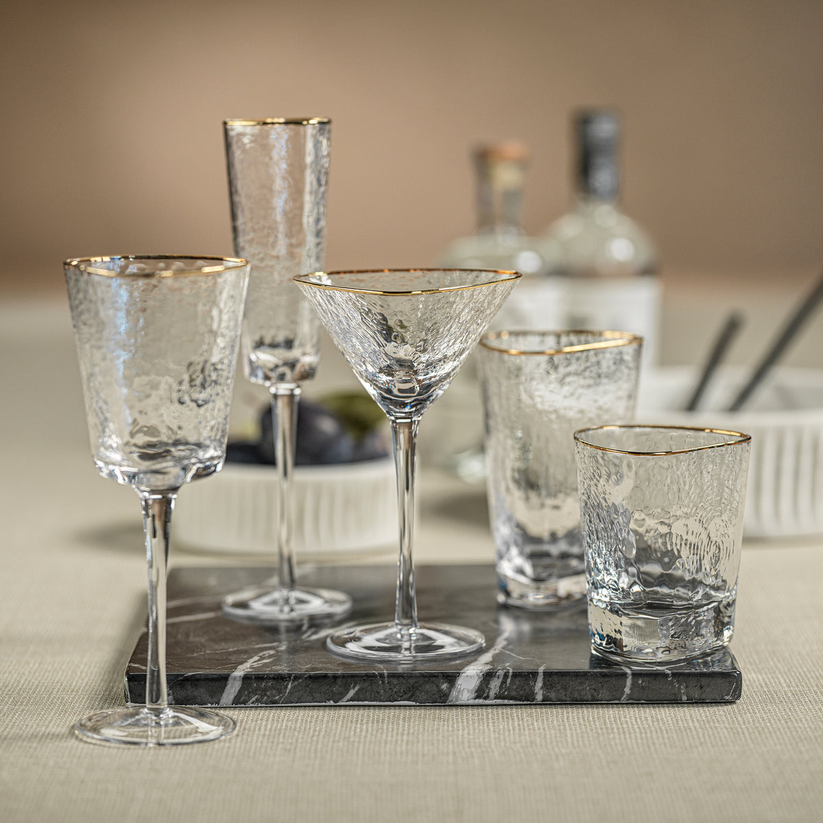Zodax Kampari Triangular Wine Glasses with Gold Rim, Set of 4