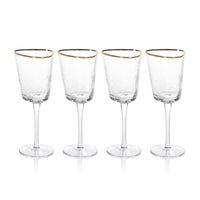 Zodax Kampari Triangular Wine Glasses with Gold Rim, Set of 4