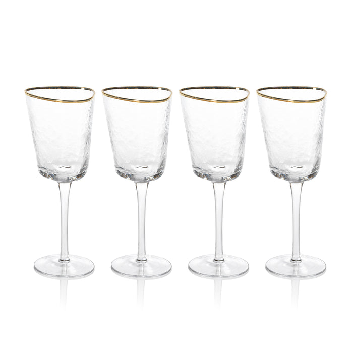 Zodax Kampari Triangular Wine Glasses with Gold Rim, Set of 4