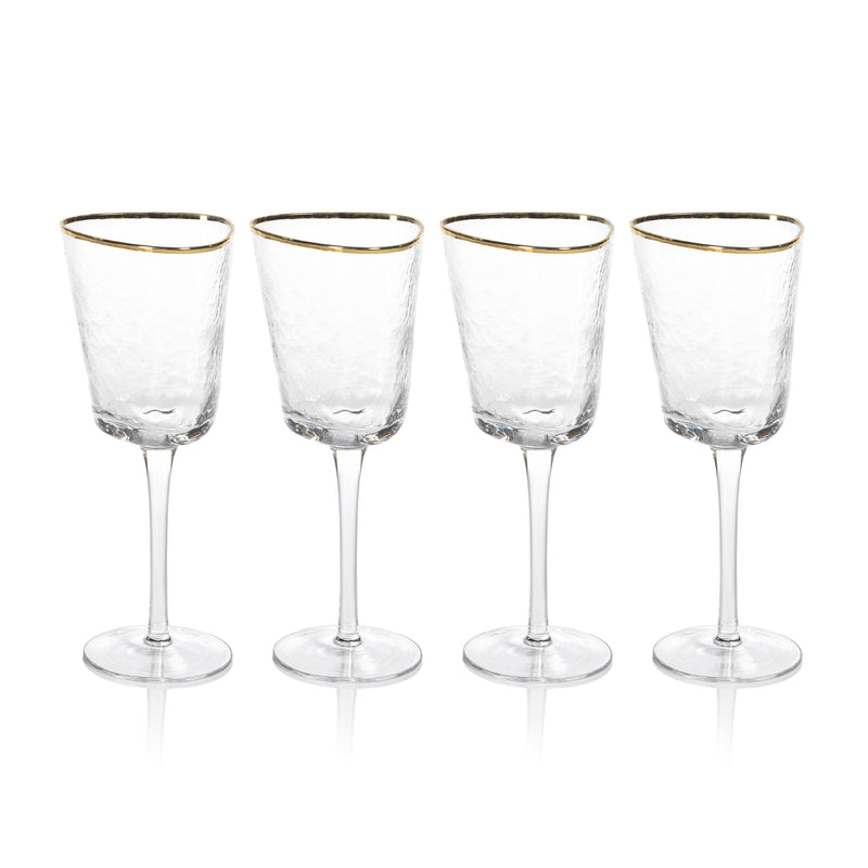 Zodax Kampari Triangular Wine Glasses with Gold Rim, Set of 4