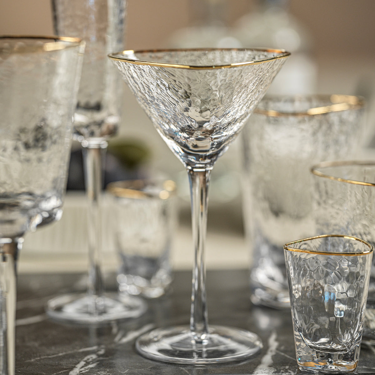 Triangular Stemware Zodax Kampari Triangular Martini Glasses with Gold Rim, Clear, Set of ...