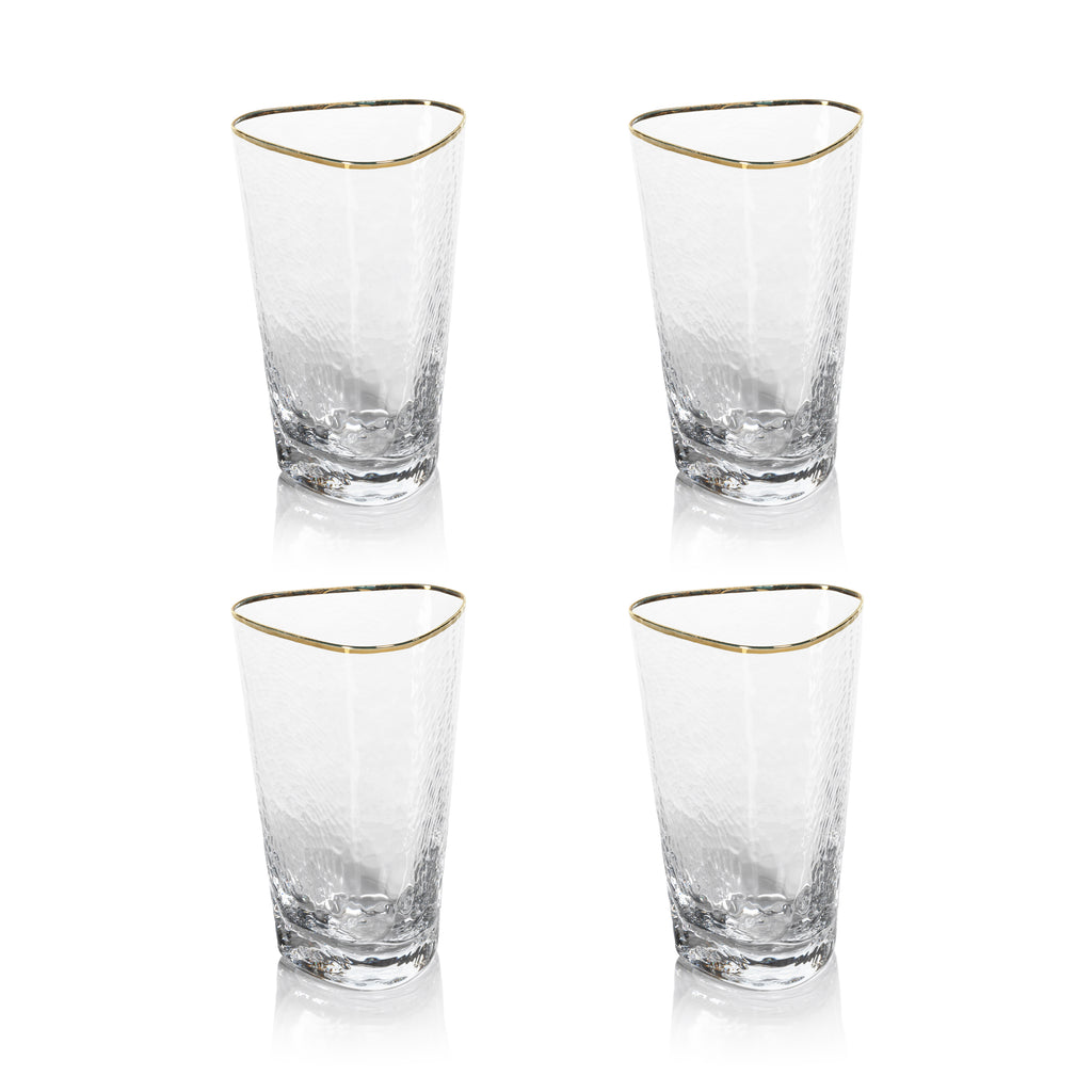 Zodax Kampari Triangular Highball Glasses with Gold Rim, Set of 4