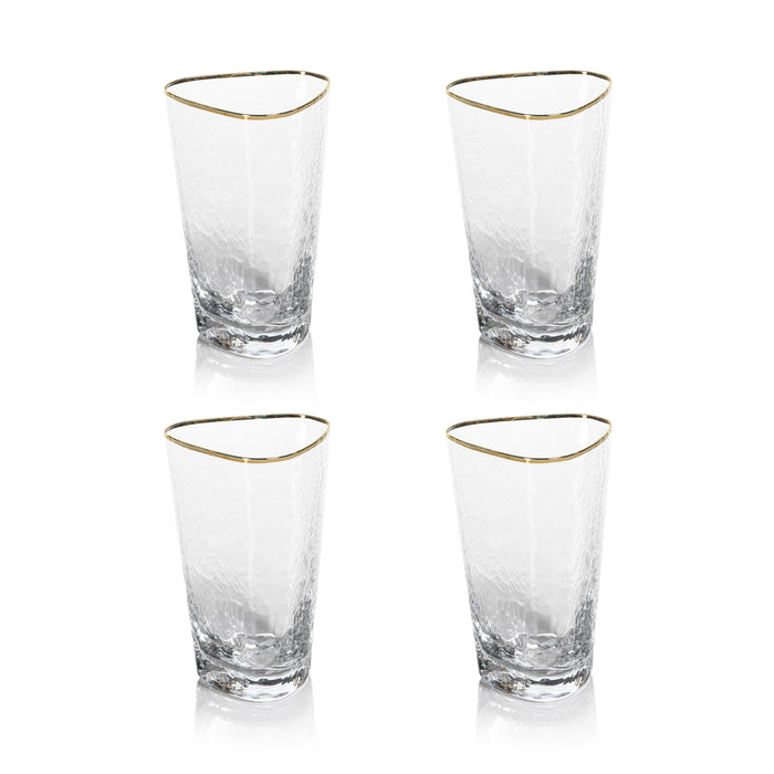Zodax Kampari Triangular Highball Glasses with Gold Rim, Set of 4