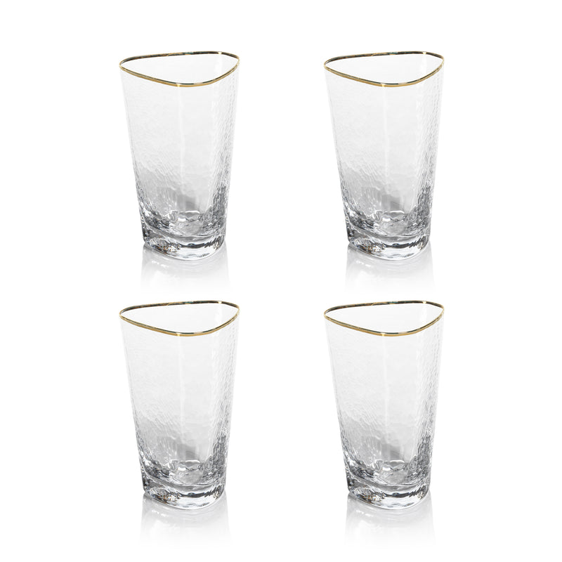 Zodax Kampari Triangular Highball Glasses with Gold Rim, Set of 4