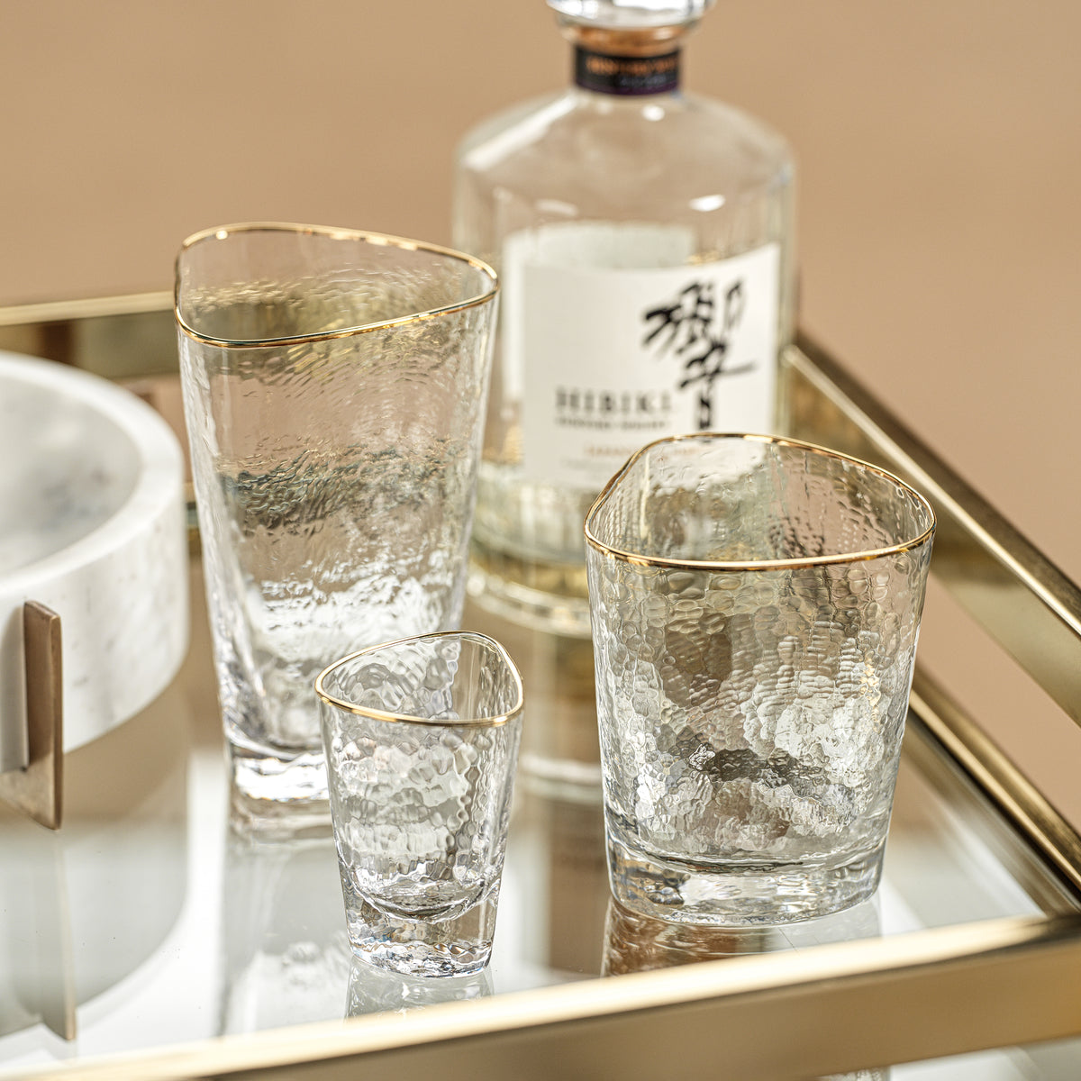 Zodax Kampari Triangular Shot Glasses with Gold Rim, Clear, Set of 6