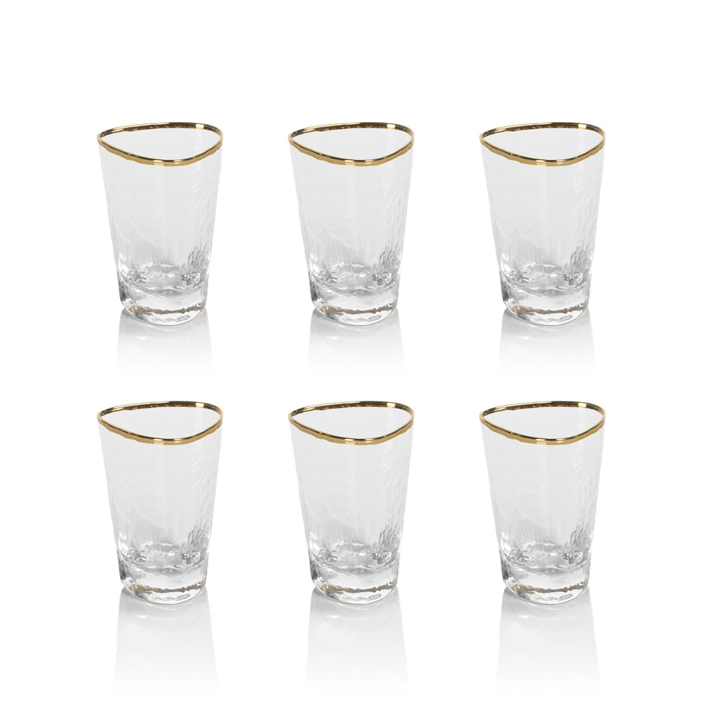 Zodax Kampari Triangular Shot Glasses with Gold Rim, Clear, Set of 6