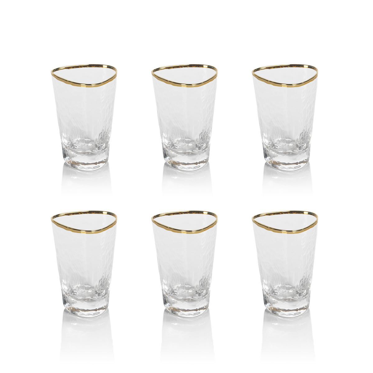 Zodax Kampari Triangular Shot Glasses with Gold Rim, Clear, Set of 6
