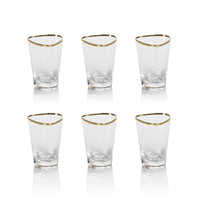 Zodax Kampari Triangular Shot Glasses with Gold Rim, Clear, Set of 6