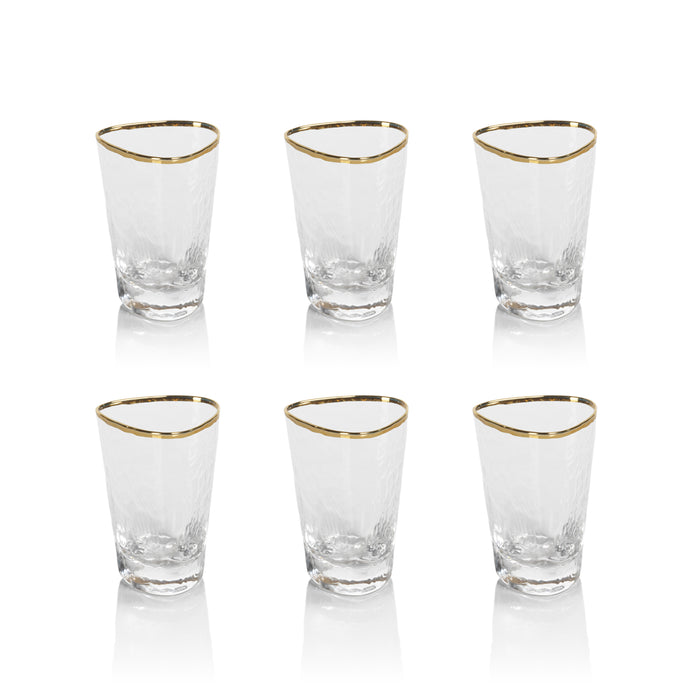 Zodax Kampari Triangular Shot Glasses with Gold Rim, Clear, Set of 6