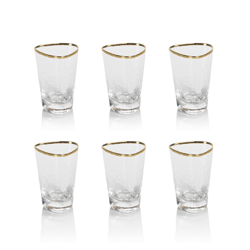 Zodax Kampari Triangular Shot Glasses with Gold Rim, Clear, Set of 6