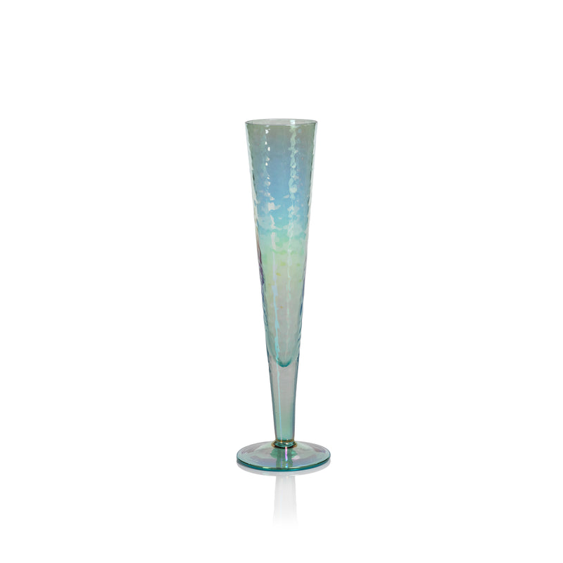 Zodax Kandi Slim Champagne Flutes, Luster Blue, Set of 4