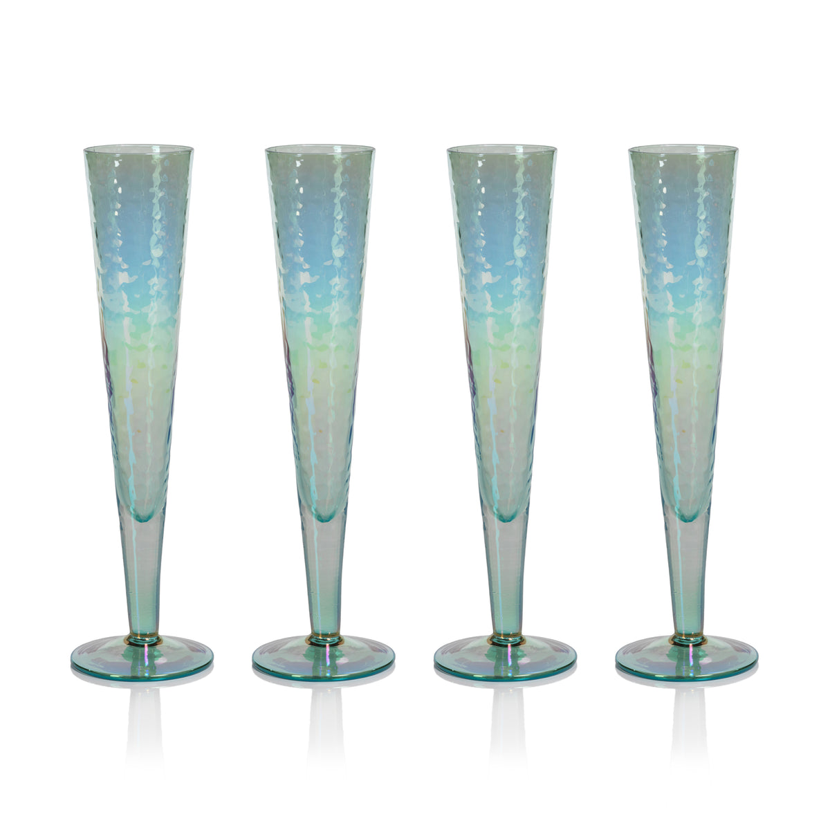Zodax Kandi Slim Champagne Flutes, Luster Blue, Set of 4