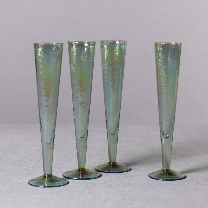 Zodax Kandi Slim Champagne Flutes, Luster Blue, Set of 4
