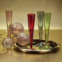 Zodax Kandi Slim Champagne Flutes, Luster Green, Set of 4