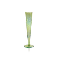 Zodax Kandi Slim Champagne Flutes, Luster Green, Set of 4