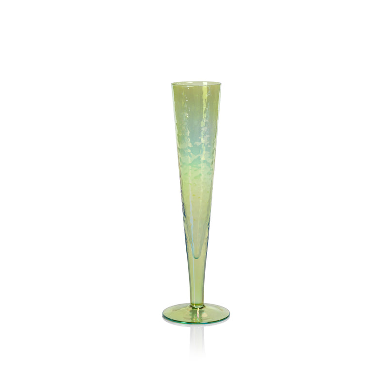 Zodax Kandi Slim Champagne Flutes, Luster Green, Set of 4