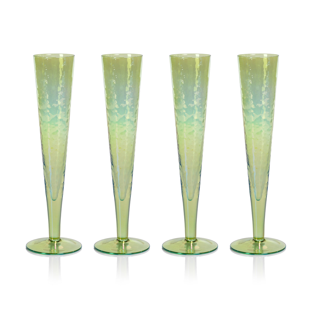 Zodax Kandi Slim Champagne Flutes, Luster Green, Set of 4