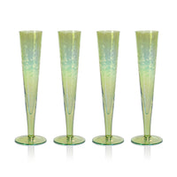 Zodax Kandi Slim Champagne Flutes, Luster Green, Set of 4