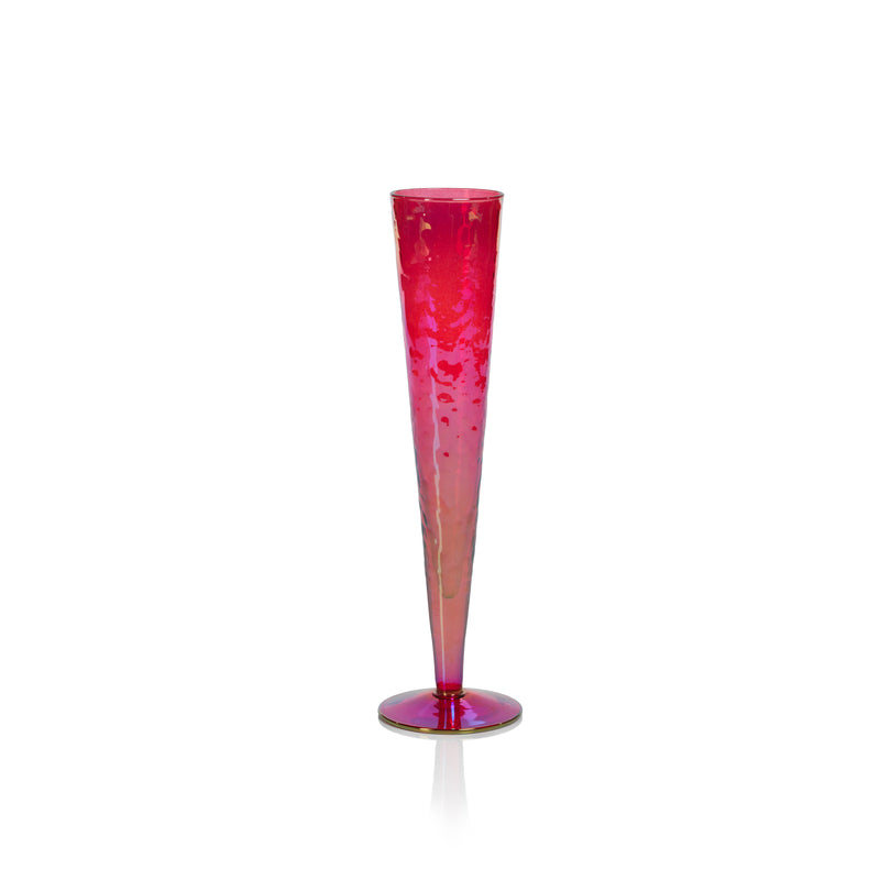Zodax Kandi Slim Champagne Flutes, Luster Red, Set of 4