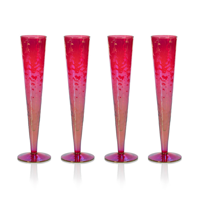 Zodax Kandi Slim Champagne Flutes, Luster Red, Set of 4