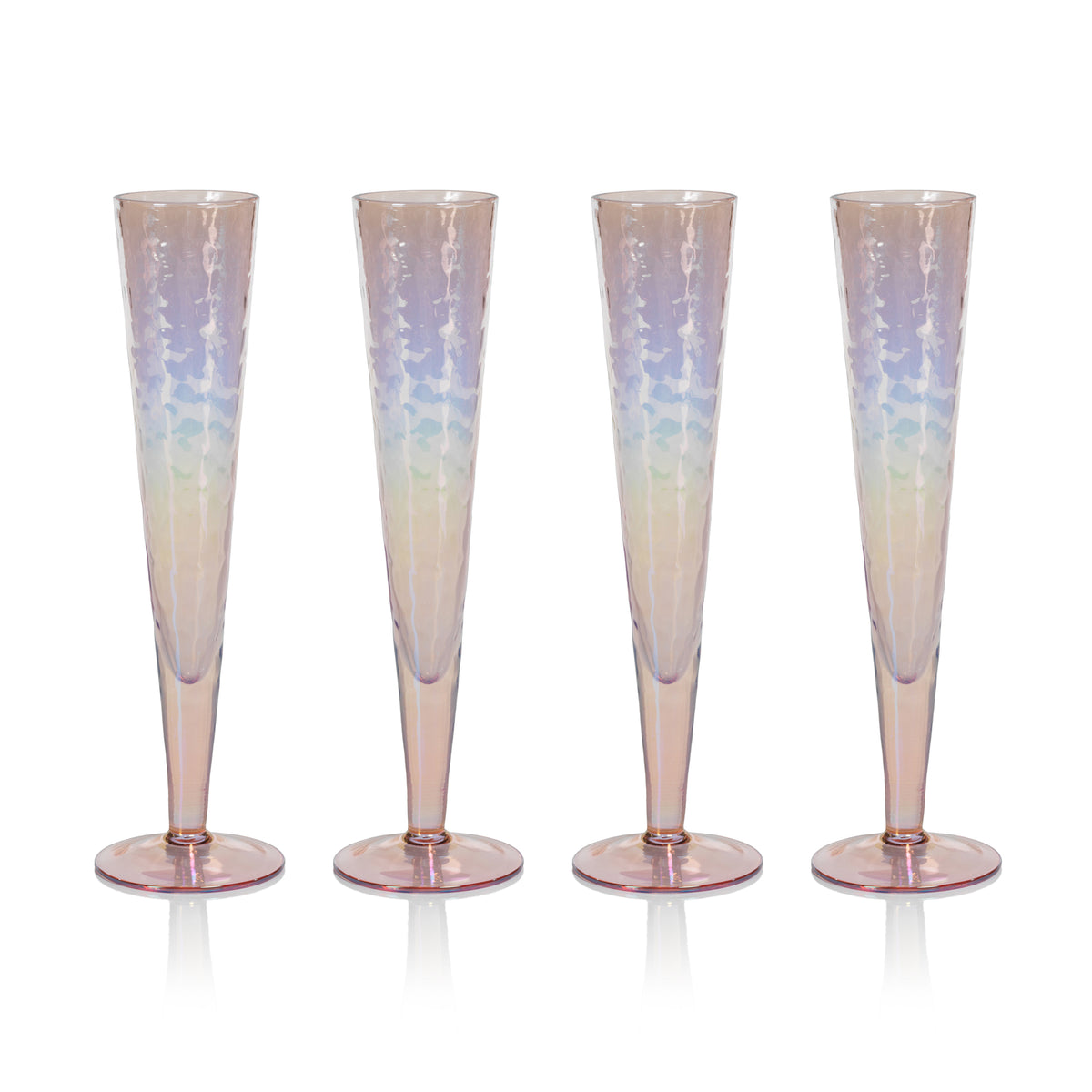 Zodax Kandi Slim Champagne Flutes, Luster Pink, Set of 4