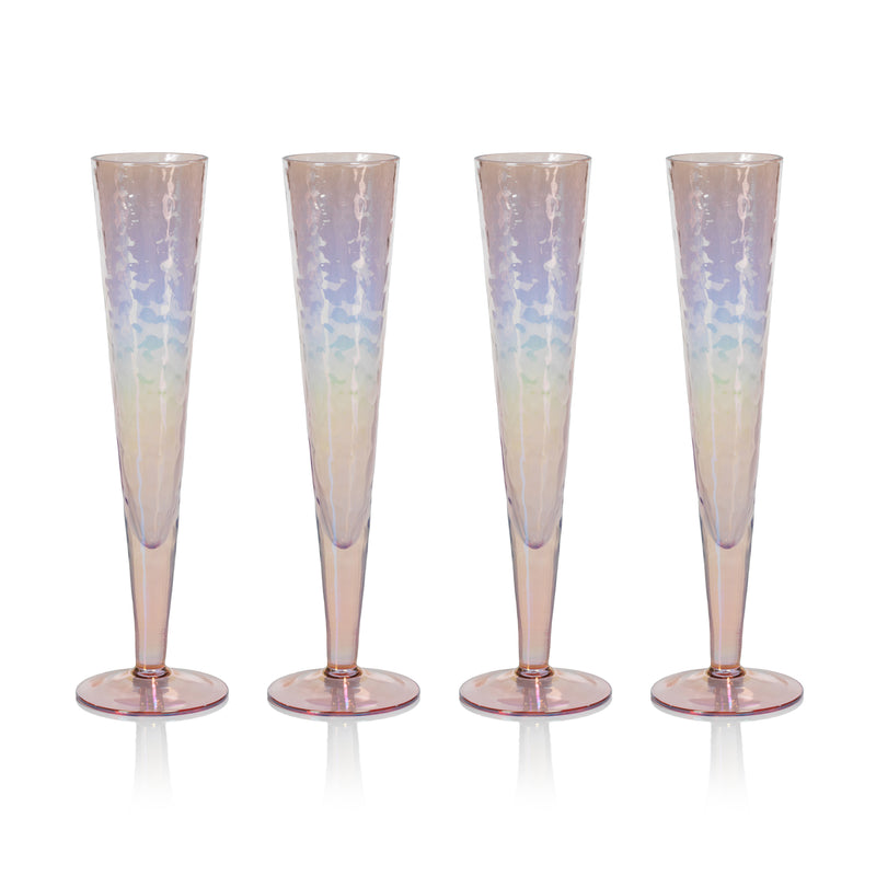 Zodax Kandi Slim Champagne Flutes, Luster Pink, Set of 4