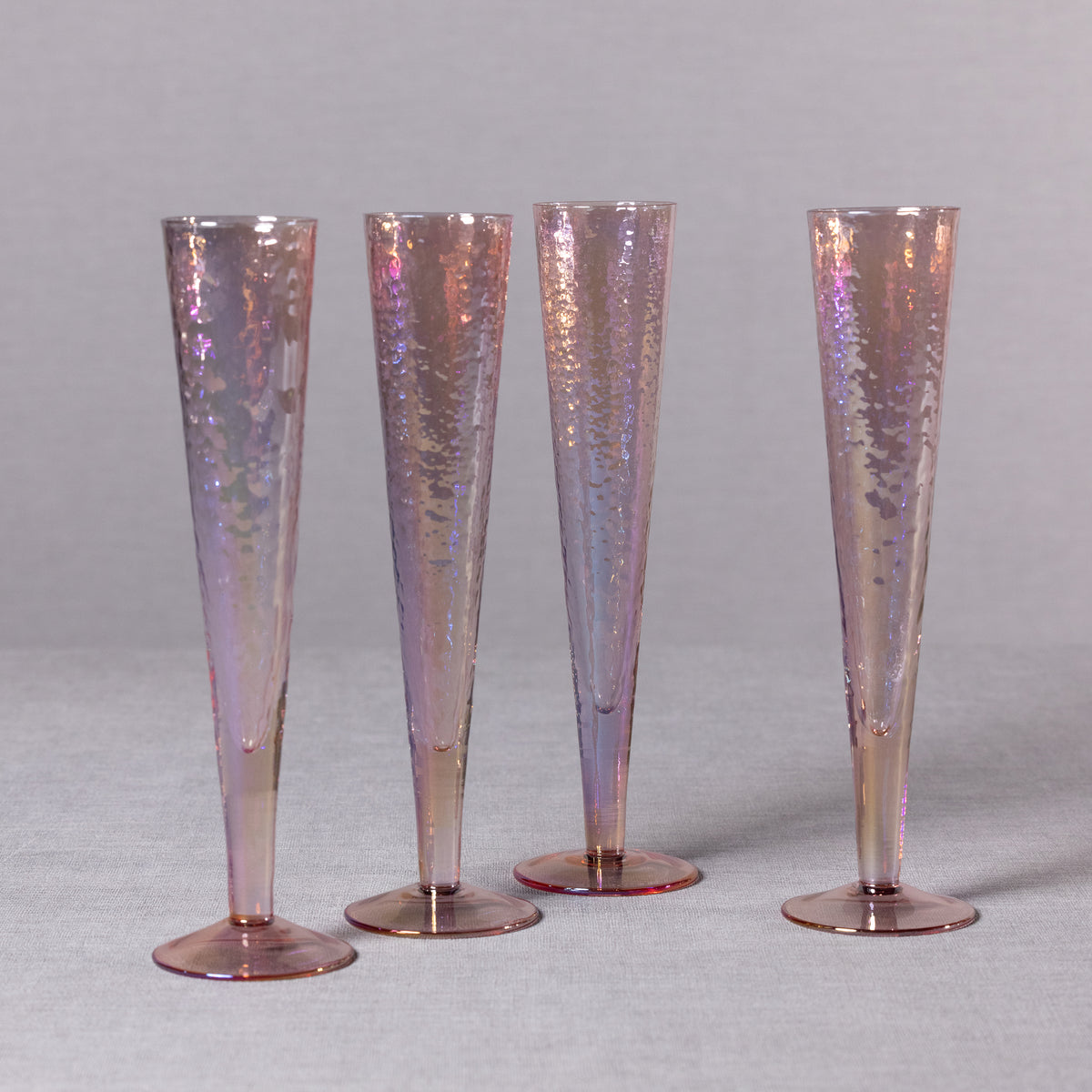 Zodax Kandi Slim Champagne Flutes, Luster Pink, Set of 4