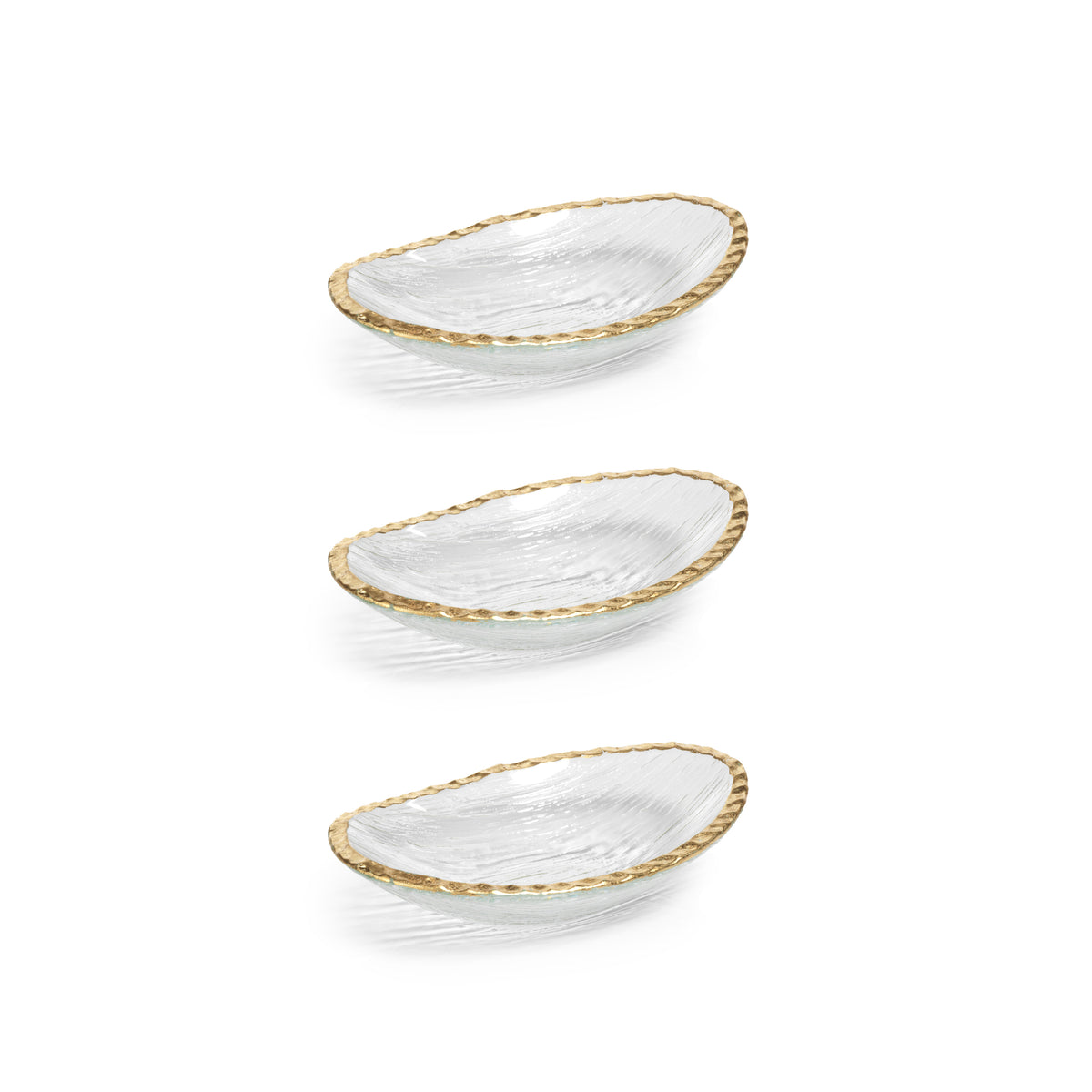 Zodax Cassiel Clear Bowls with Jagged Gold Rim, Small, Set of 3