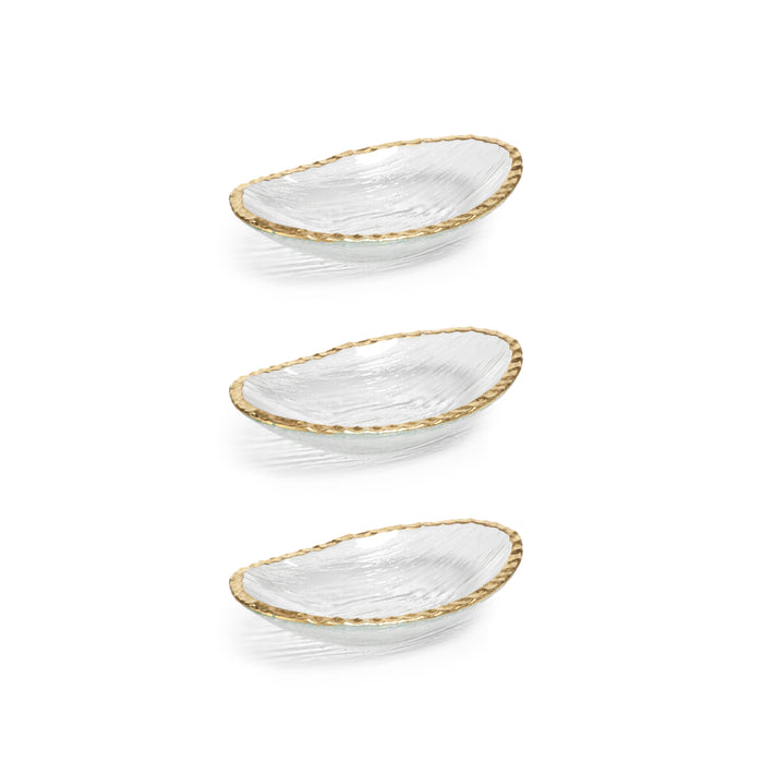 Zodax Cassiel Clear Bowls with Jagged Gold Rim, Small, Set of 3