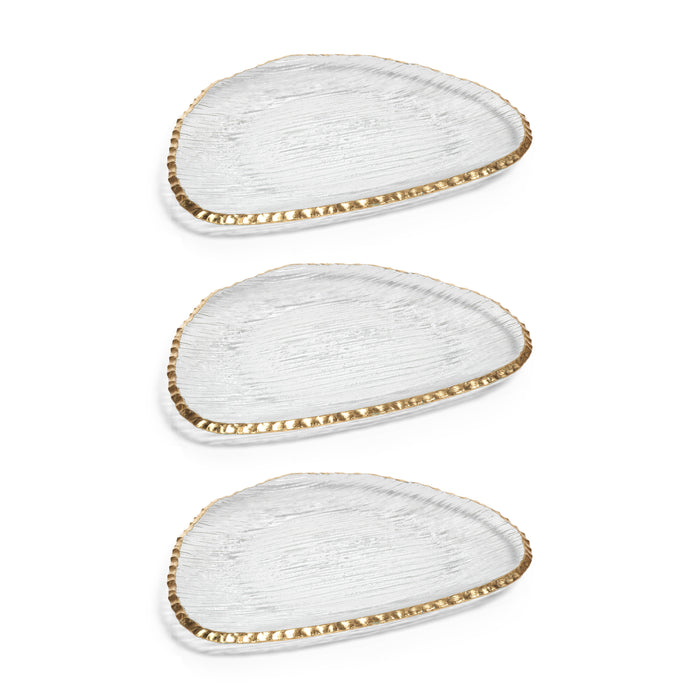 Zodax Cassiel Organic Shape Plates with Jagged Gold Rim, Large , Set of 3