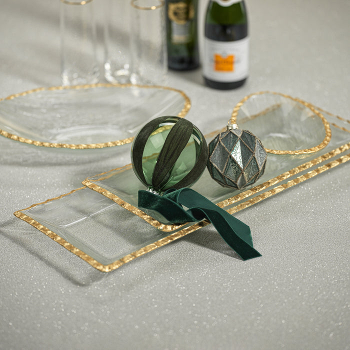Zodax Cassiel Rectangular Trays with Jagged Gold Rim, Small, Set of 2