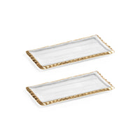 Zodax Cassiel Rectangular Trays with Jagged Gold Rim, Small, Set of 2