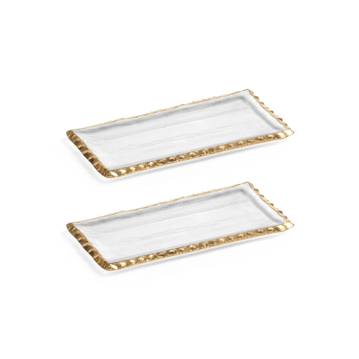 Zodax Cassiel Rectangular Trays with Jagged Gold Rim, Small, Set of 2