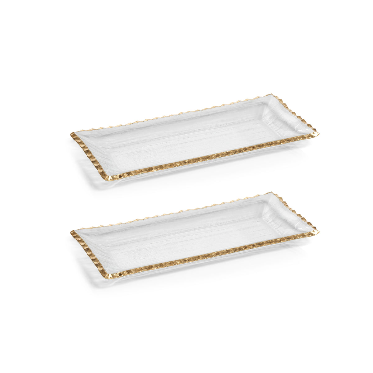 Zodax Cassiel Rectangular Trays with Jagged Gold Rim, Medium, Set of 2