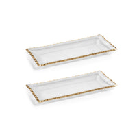 Zodax Cassiel Rectangular Trays with Jagged Gold Rim, Medium, Set of 2