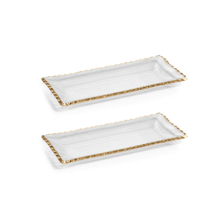 Zodax Cassiel Rectangular Trays with Jagged Gold Rim, Medium, Set of 2