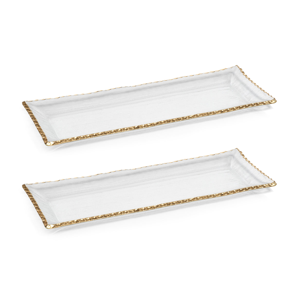 Zodax Cassiel Rectangular Trays with Jagged Gold Rim, Large , Set of 2