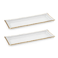 Zodax Cassiel Rectangular Trays with Jagged Gold Rim, Large , Set of 2