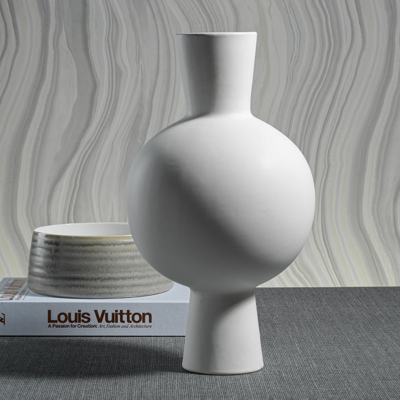 Zodax Ozamiz 17" Tall Stoneware Vase, Matt White