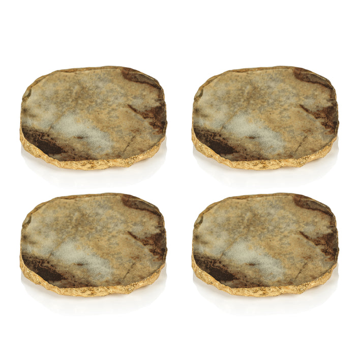 Zodax Viken 4-Piece Agate Marble Glass Coaster Set, Brown