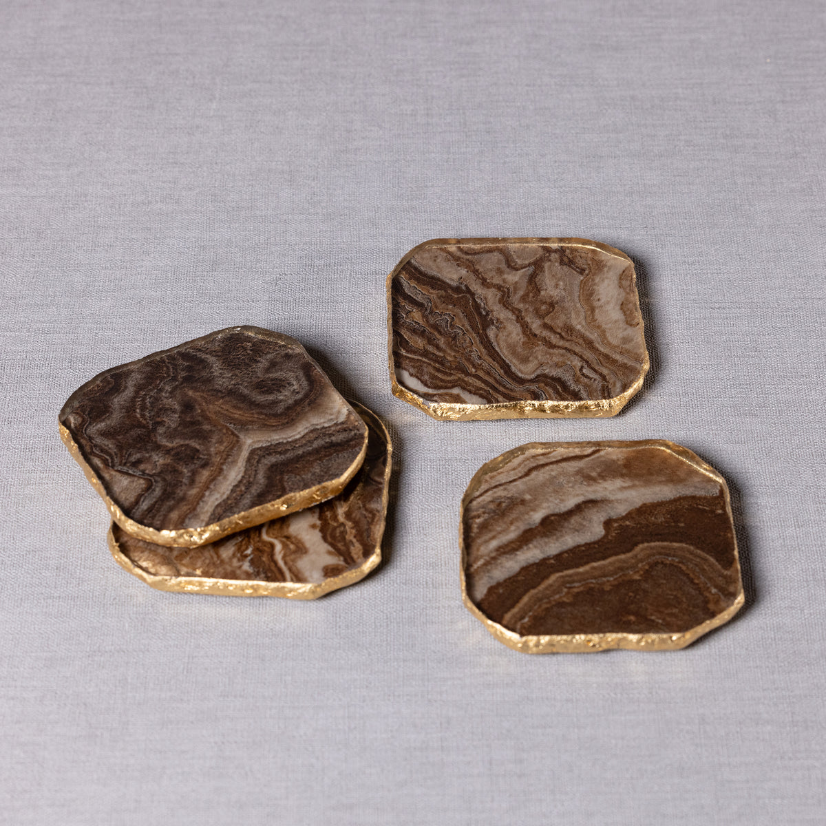 Zodax Viken 4-Piece Agate Marble Glass Coaster Set, Brown
