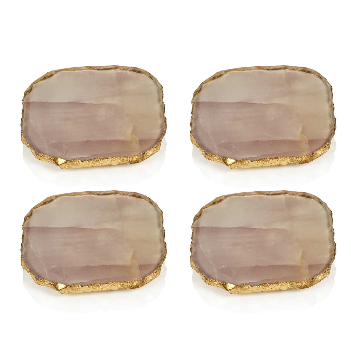 Zodax Viken 4-Piece Agate Marble Glass Coaster Set, Pink