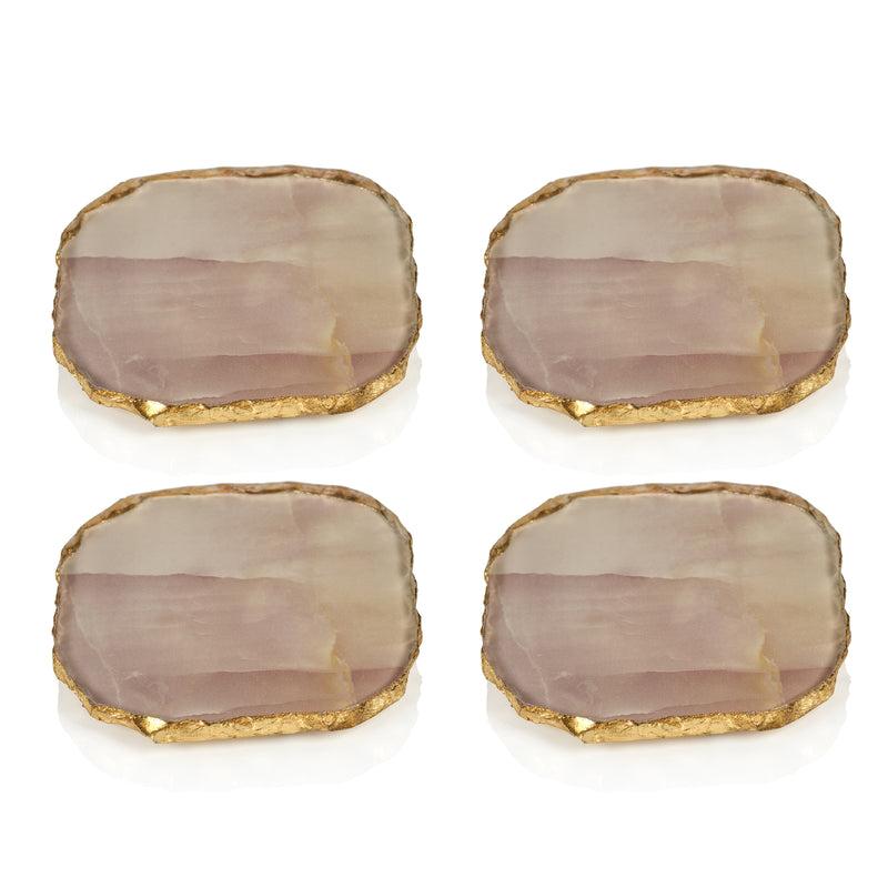 Zodax Viken 4-Piece Agate Marble Glass Coaster Set, Pink