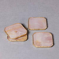 Zodax Viken 4-Piece Agate Marble Glass Coaster Set, Pink
