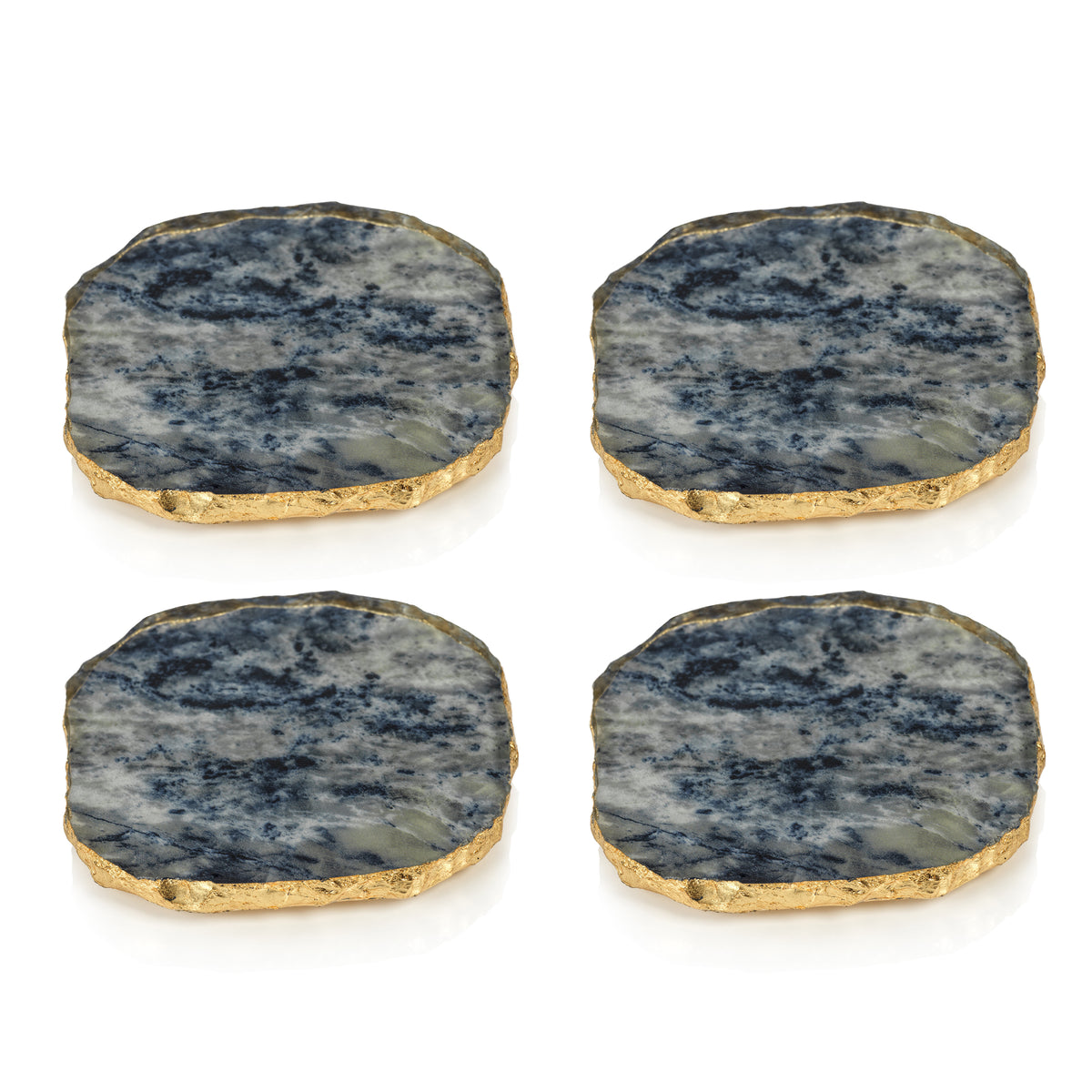 Zodax Viken 4-Piece Agate Marble Glass Coaster Set, Blue