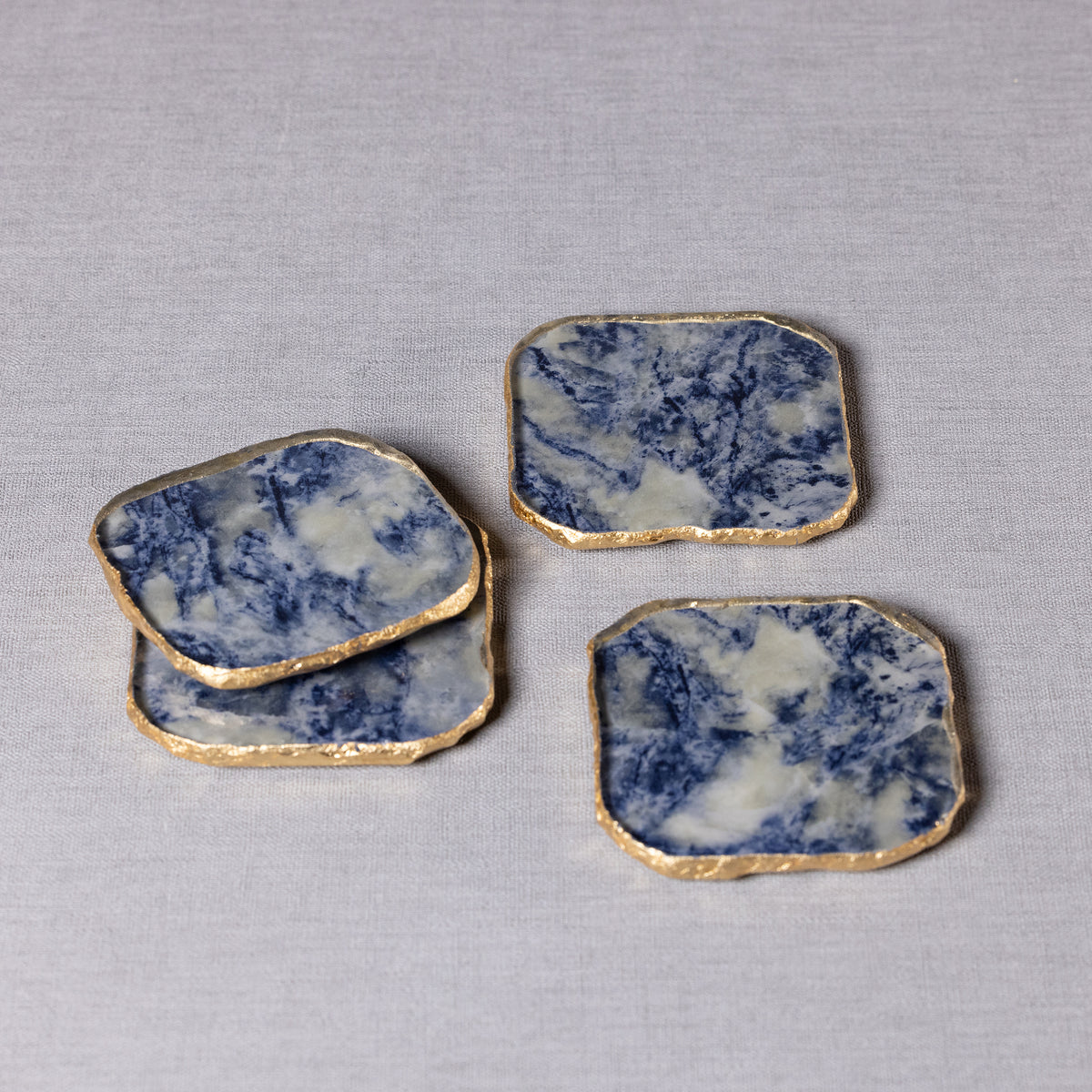Zodax Viken 4-Piece Agate Marble Glass Coaster Set, Blue