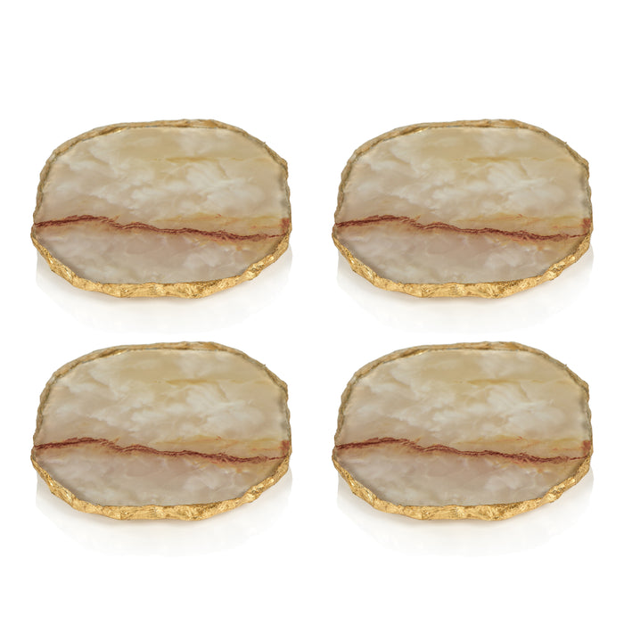 Zodax Viken 4-Piece Agate Marble Glass Coaster Set, Yellow