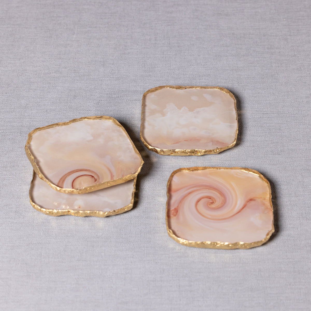 Zodax Viken 4-Piece Agate Marble Glass Coaster Set, Yellow