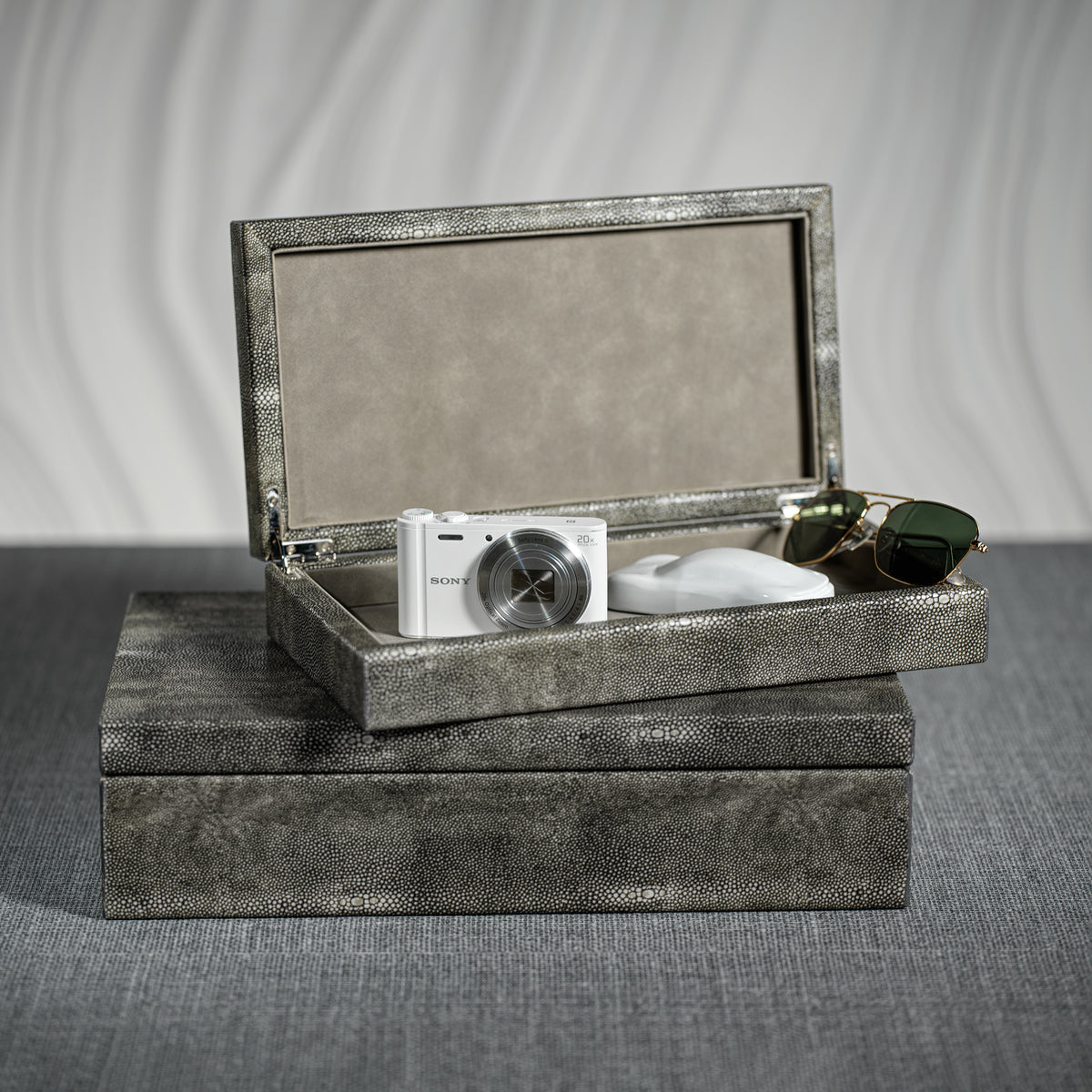 Zodax Bari Faux Shagreen Leather Decorative Box, Small