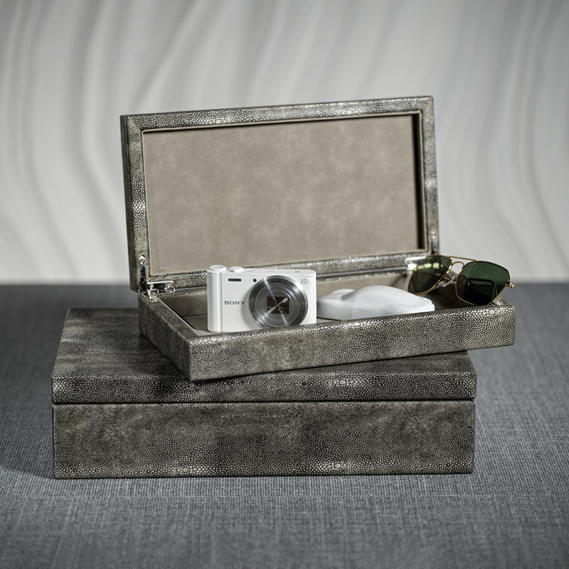 Zodax Bari Faux Shagreen Leather Decorative Box, Large